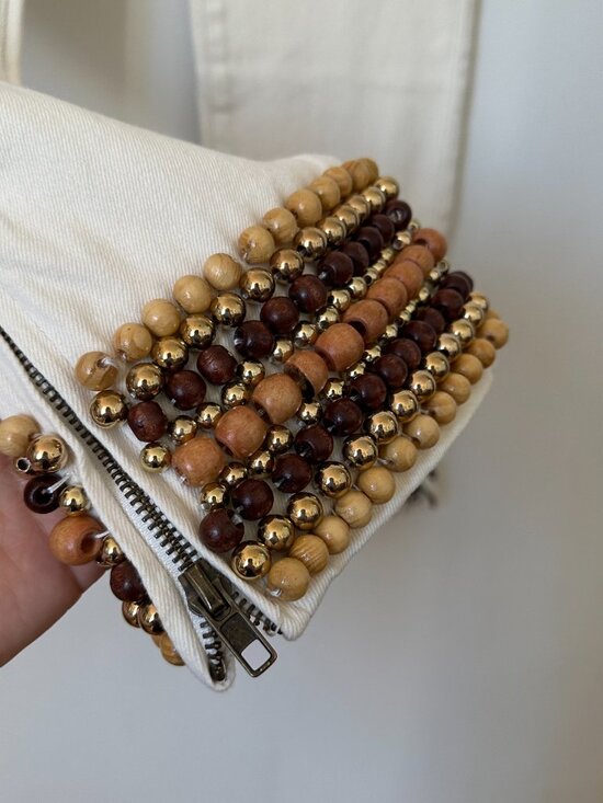 NWOT Boston Proper Cream Cropped Jeans Beaded Hem Zip Ankle Size 10 - Picture 5 of 6